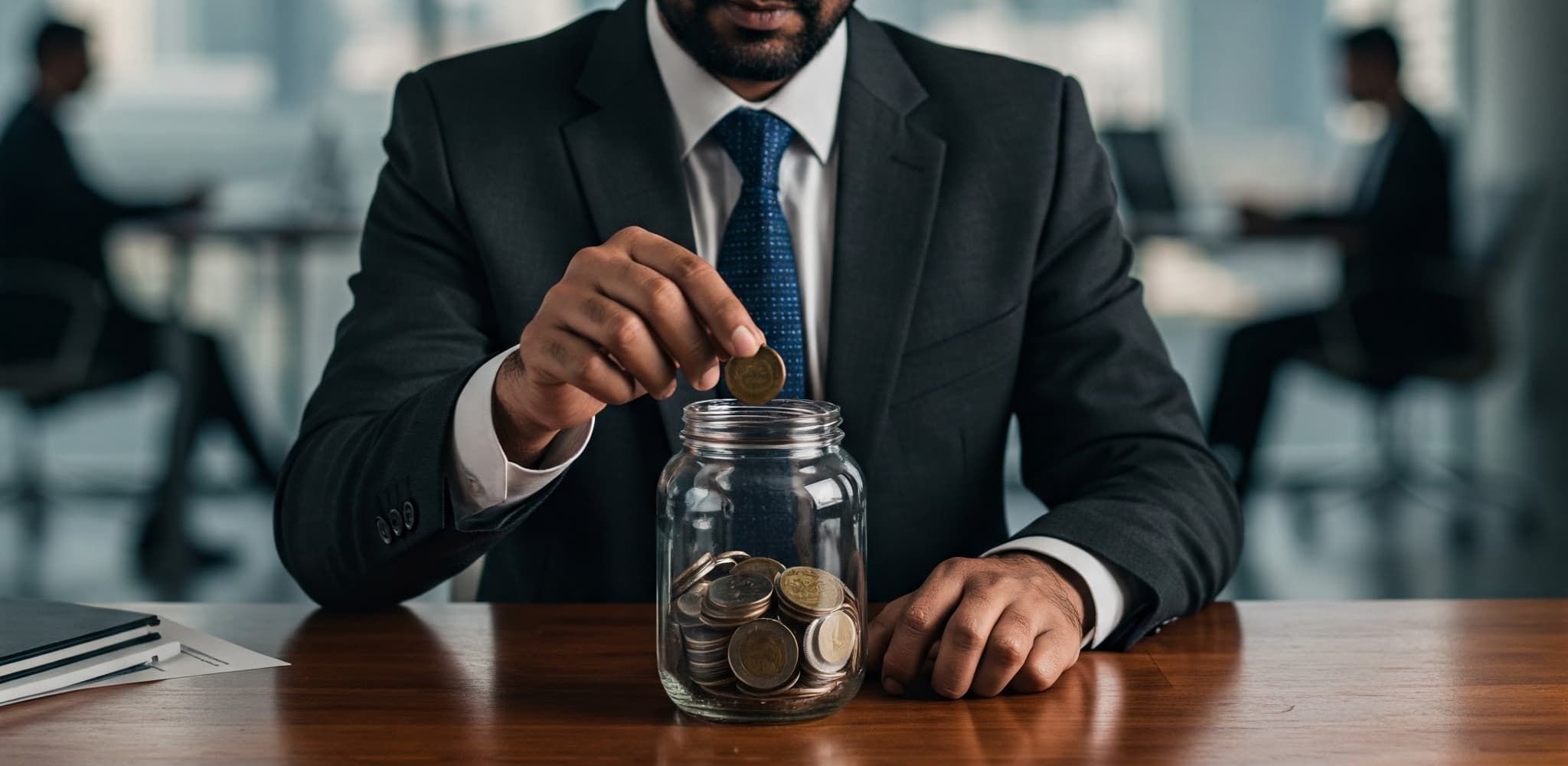 Person putting coin in a jar